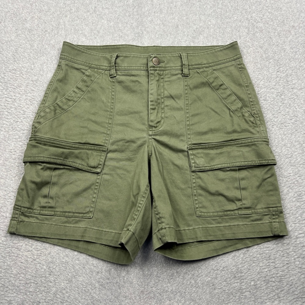 LL Bean Comfort Stretch 7" Shorts Womens 8 Green Canvas Utility Cargo 521739